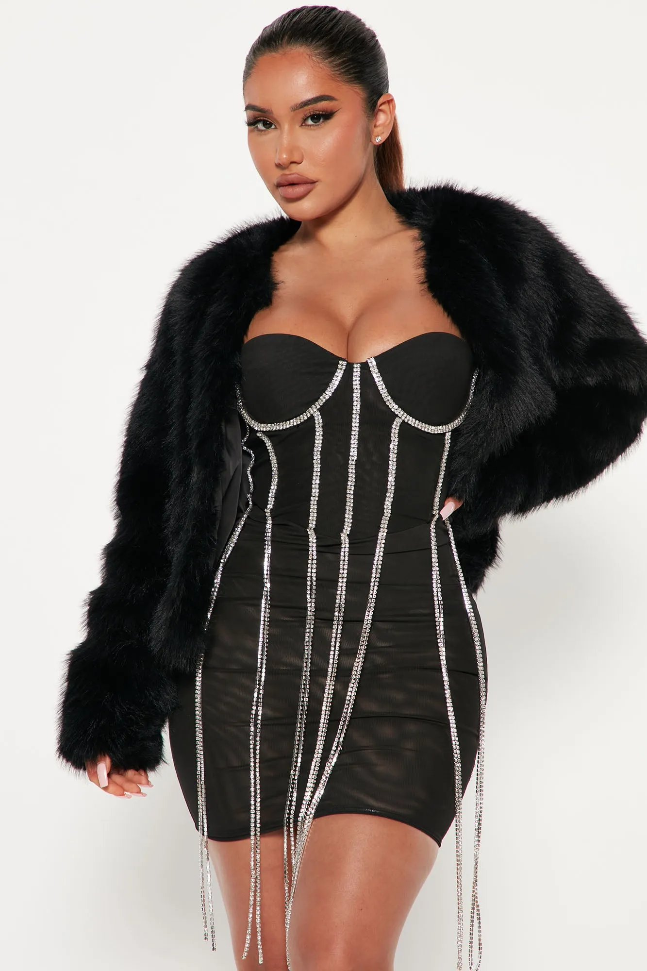 Always Together Faux Fur Jacket - Black
