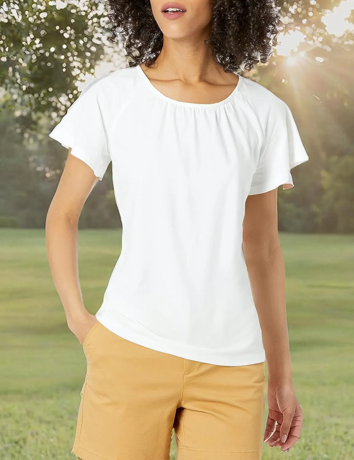 Amazon Essentials Women's Classic-Fit Cape Sleeve Open Crewneck T-Shirt