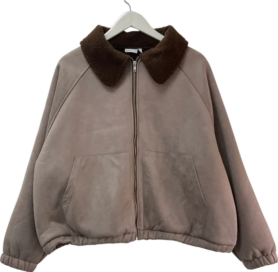 ASOS Brown Suedette Zip Through Jacket With Borg UK M