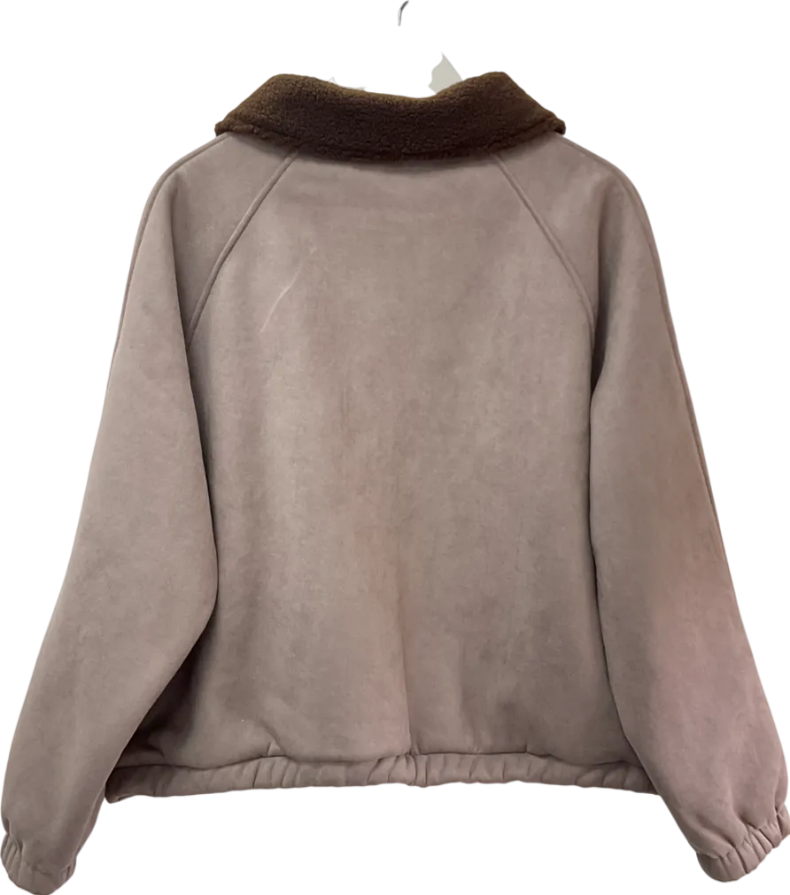 ASOS Brown Suedette Zip Through Jacket With Borg UK M