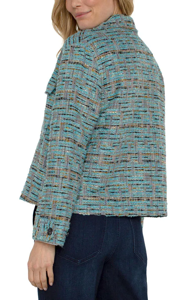 Baylor Button Front Boxy Shacket in Ocean Boucle - Liverpool Los Angeles LM1B17BC1