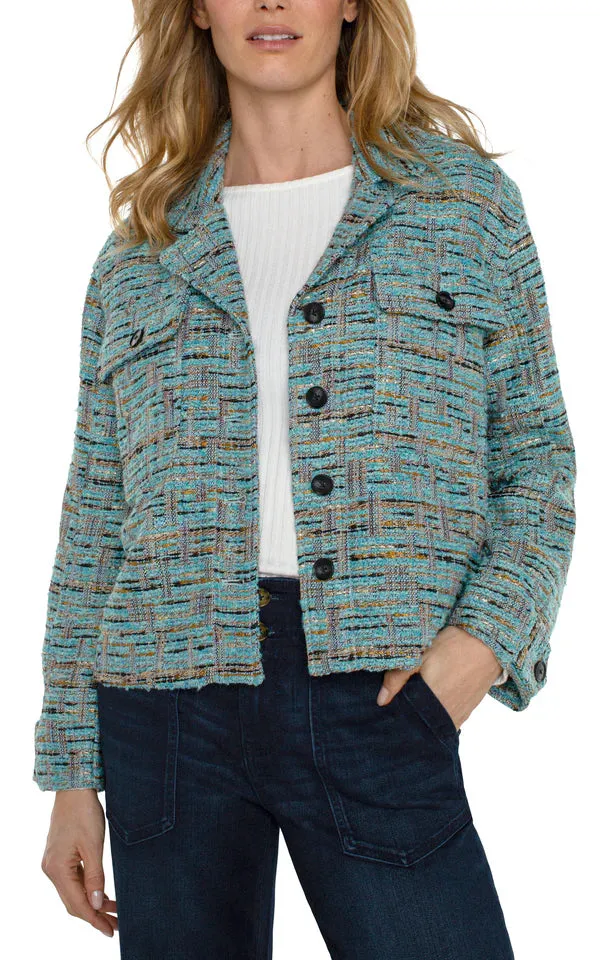 Baylor Button Front Boxy Shacket in Ocean Boucle - Liverpool Los Angeles LM1B17BC1