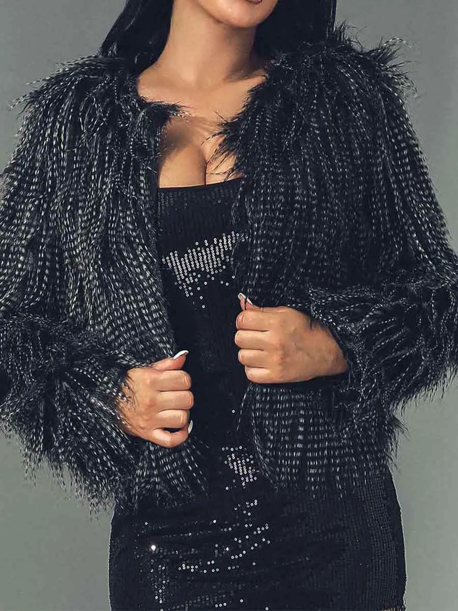 Black Fur Coat Peacock Fur Full Sleeve Winter Stylish Jacket
