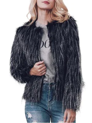 Black Fur Coat Peacock Fur Full Sleeve Winter Stylish Jacket