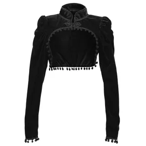 Black Velvet Short Steampunk Crop Jacket Stand Long Sleeve Autumn Women Gothic Bolero Victorian Coat Vintage Corset Accessories