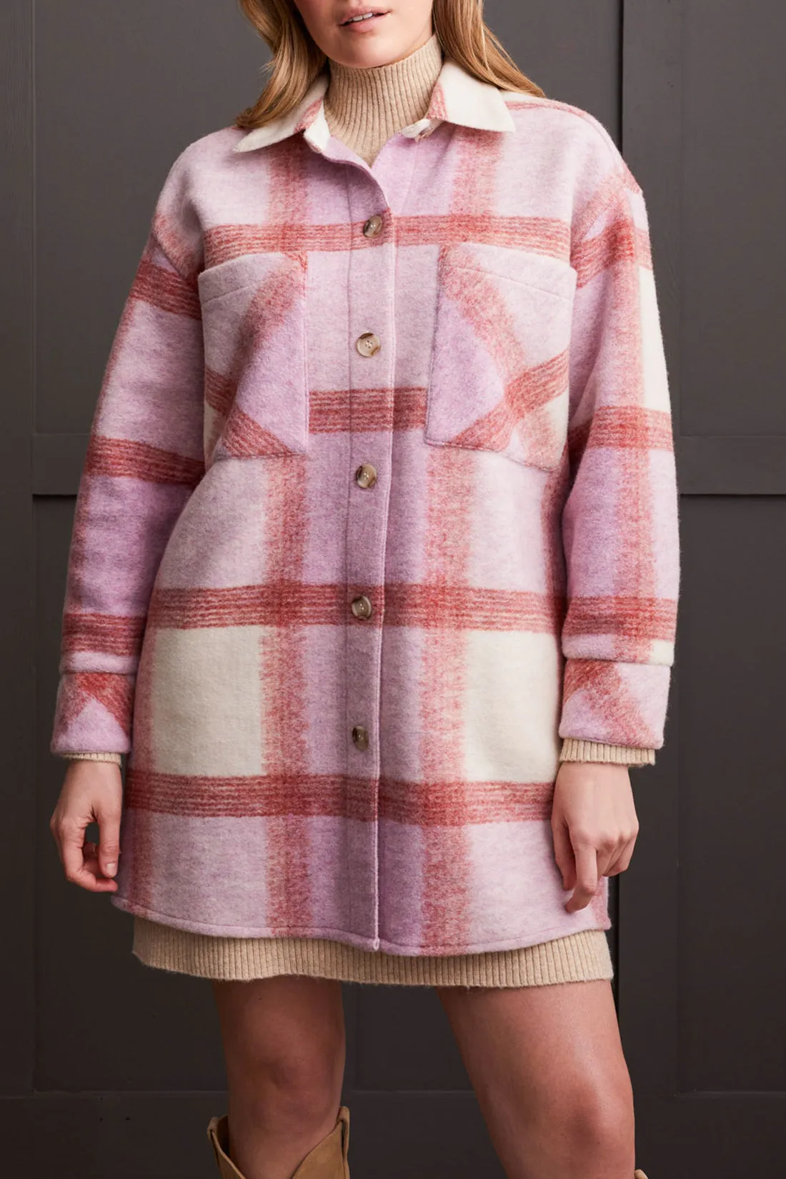 Brilee Button Front Shacket in Orchid - Tribal 2004O-8079