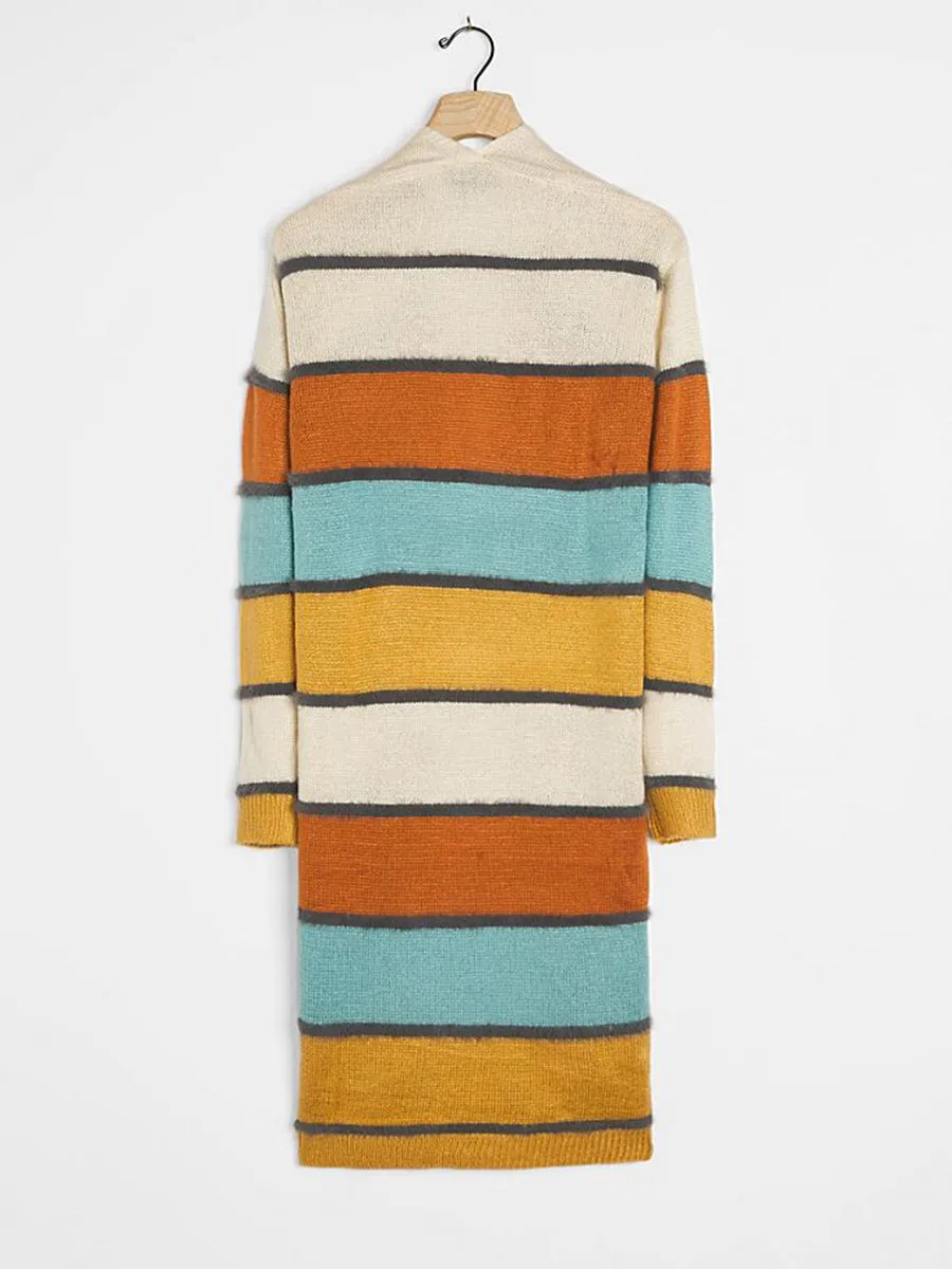 Casual Color Striped Women'S Sweater Coat