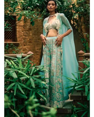 Coral Blue Cape And Pants Set