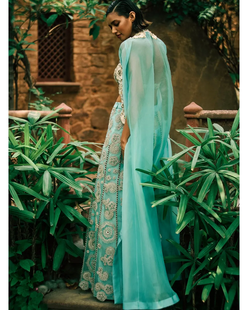 Coral Blue Cape And Pants Set
