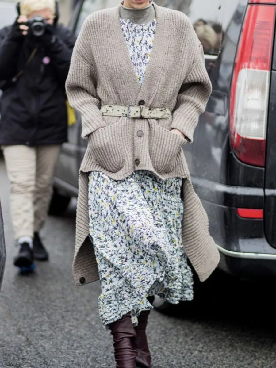 Fashion Casual Long-sleeved Solid Color Irregular Sweater Cardigan