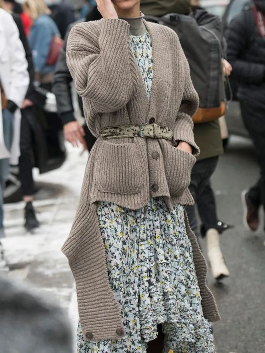 Fashion Casual Long-sleeved Solid Color Irregular Sweater Cardigan