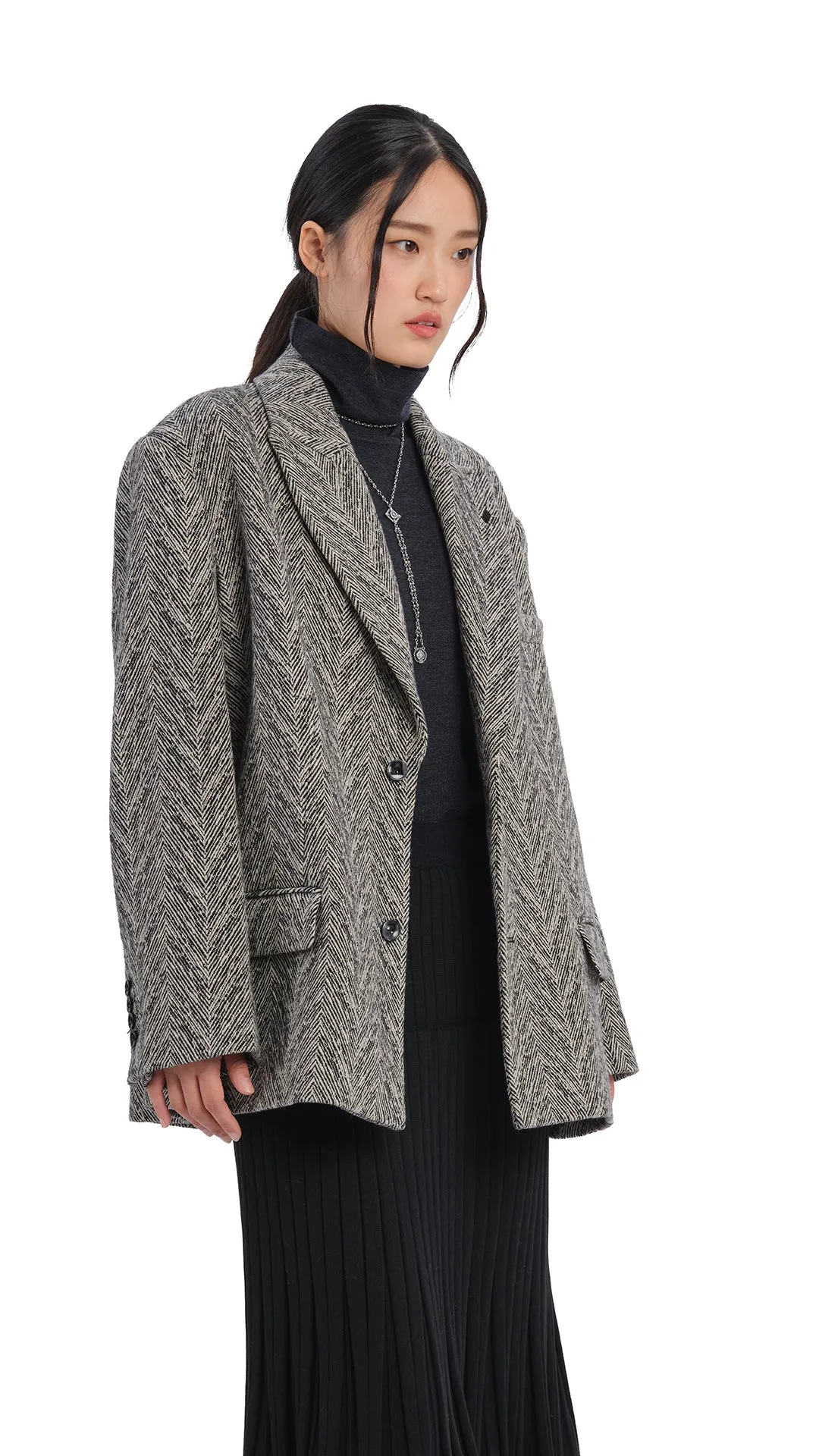 Herringbone Loose-Fit Blazer
