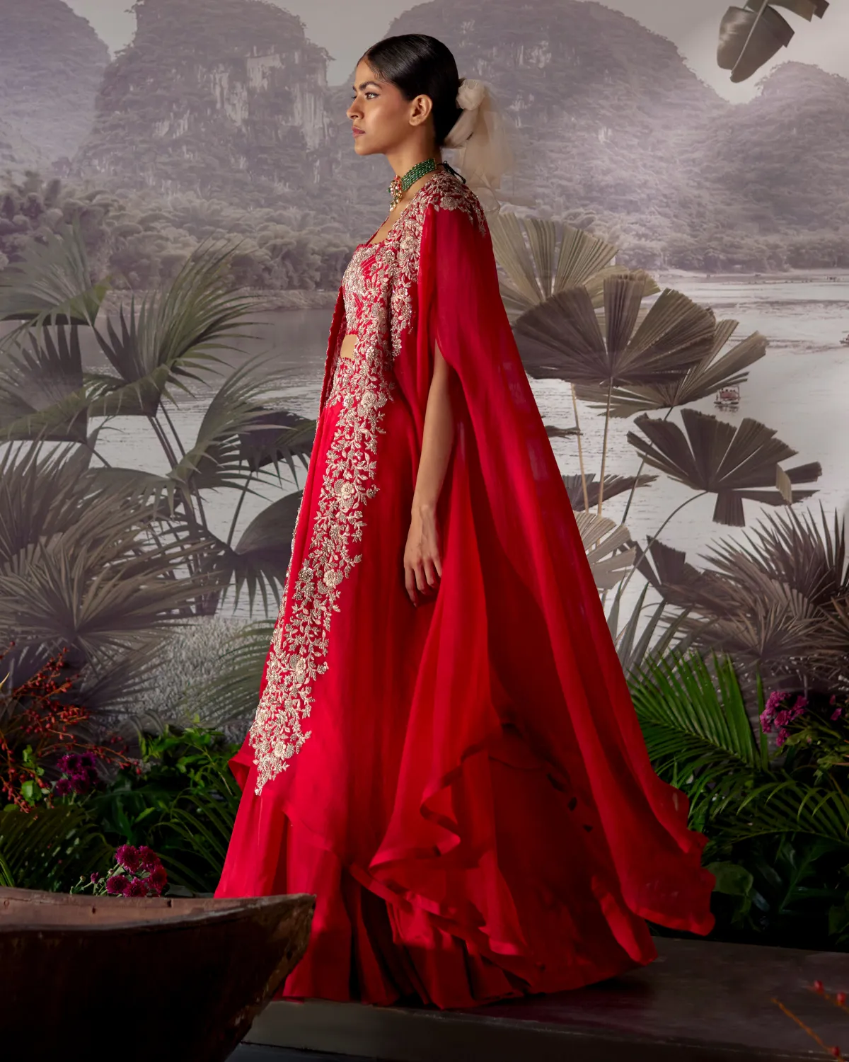 Kamala Red Skirt & Cape Set