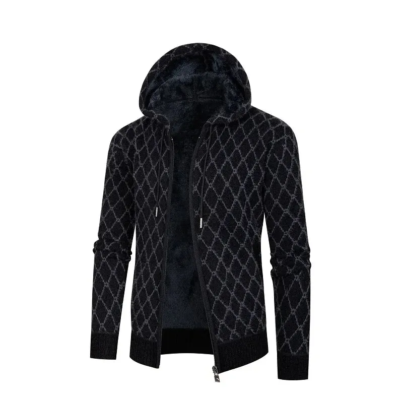 Mens Hooded Jacket - Zip-Up Front - Textured Outer - Soft Lining - Regular Fit
