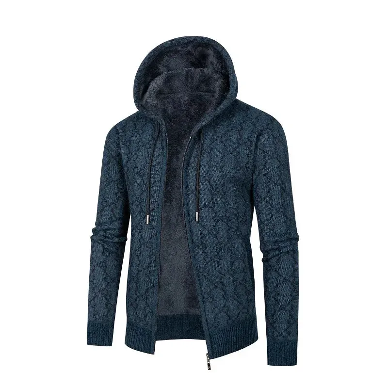 Mens Hooded Jacket - Zip-Up Front - Textured Outer - Soft Lining - Regular Fit