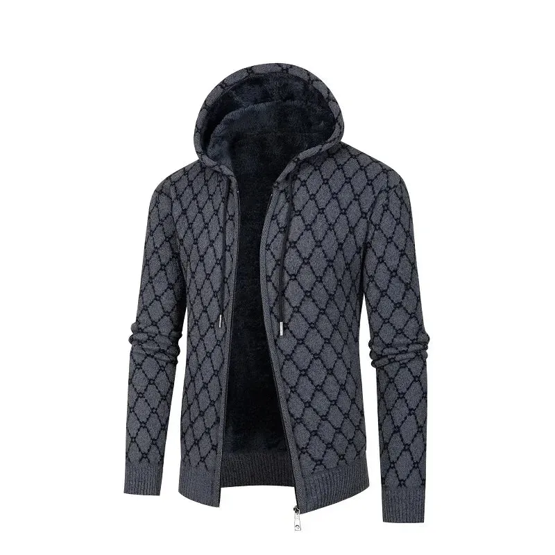 Mens Hooded Jacket - Zip-Up Front - Textured Outer - Soft Lining - Regular Fit