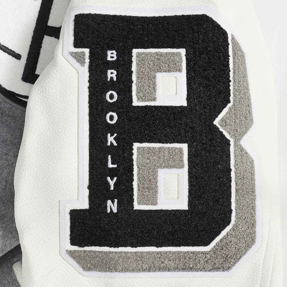NBA BROOKLYN NETS OLD ENGLISH MEN'S RIB WOOL VARSITY JACKET (HEATHER GREY/WHITE/BLACK)