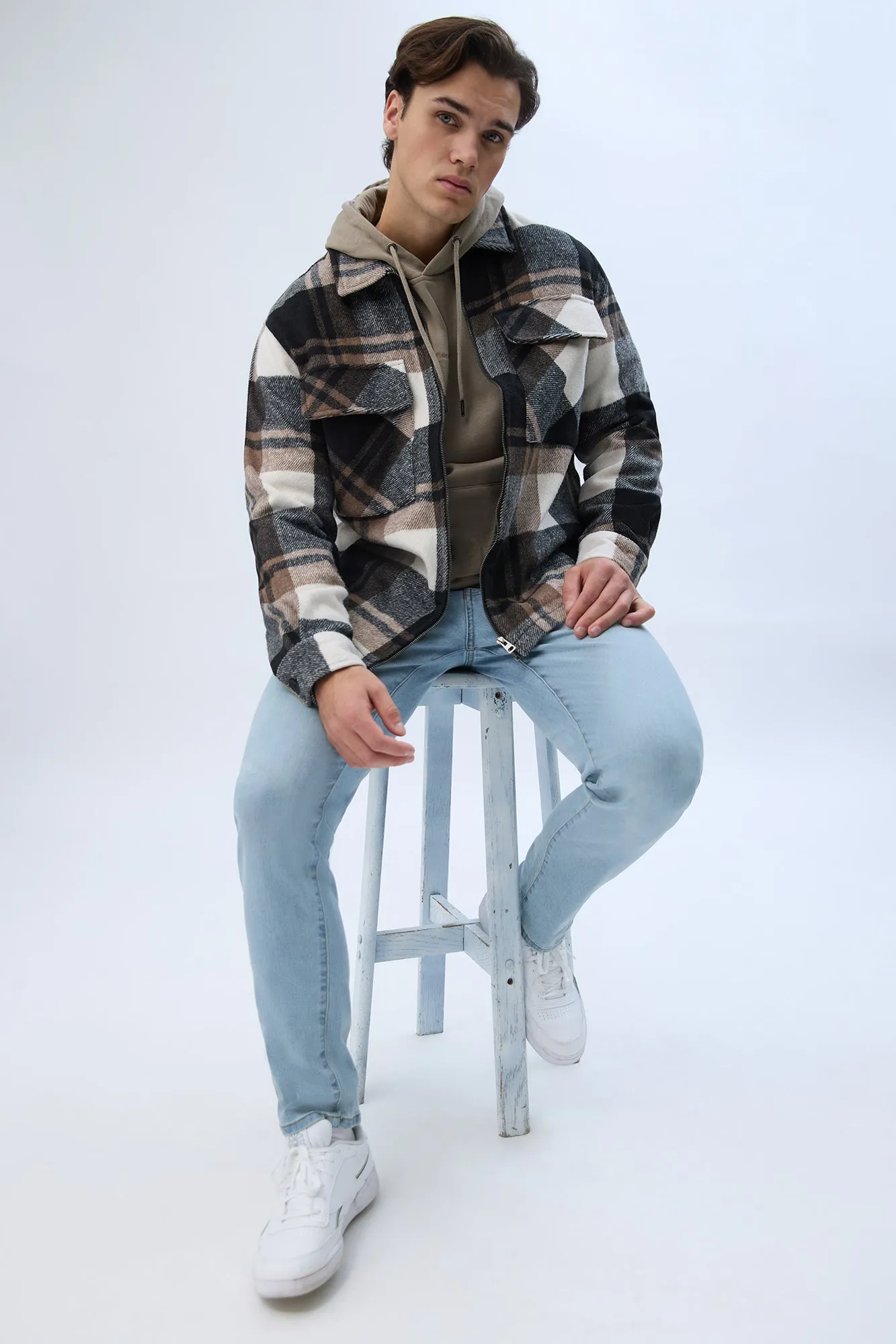 North Western Zip-Up Plaid Shacket