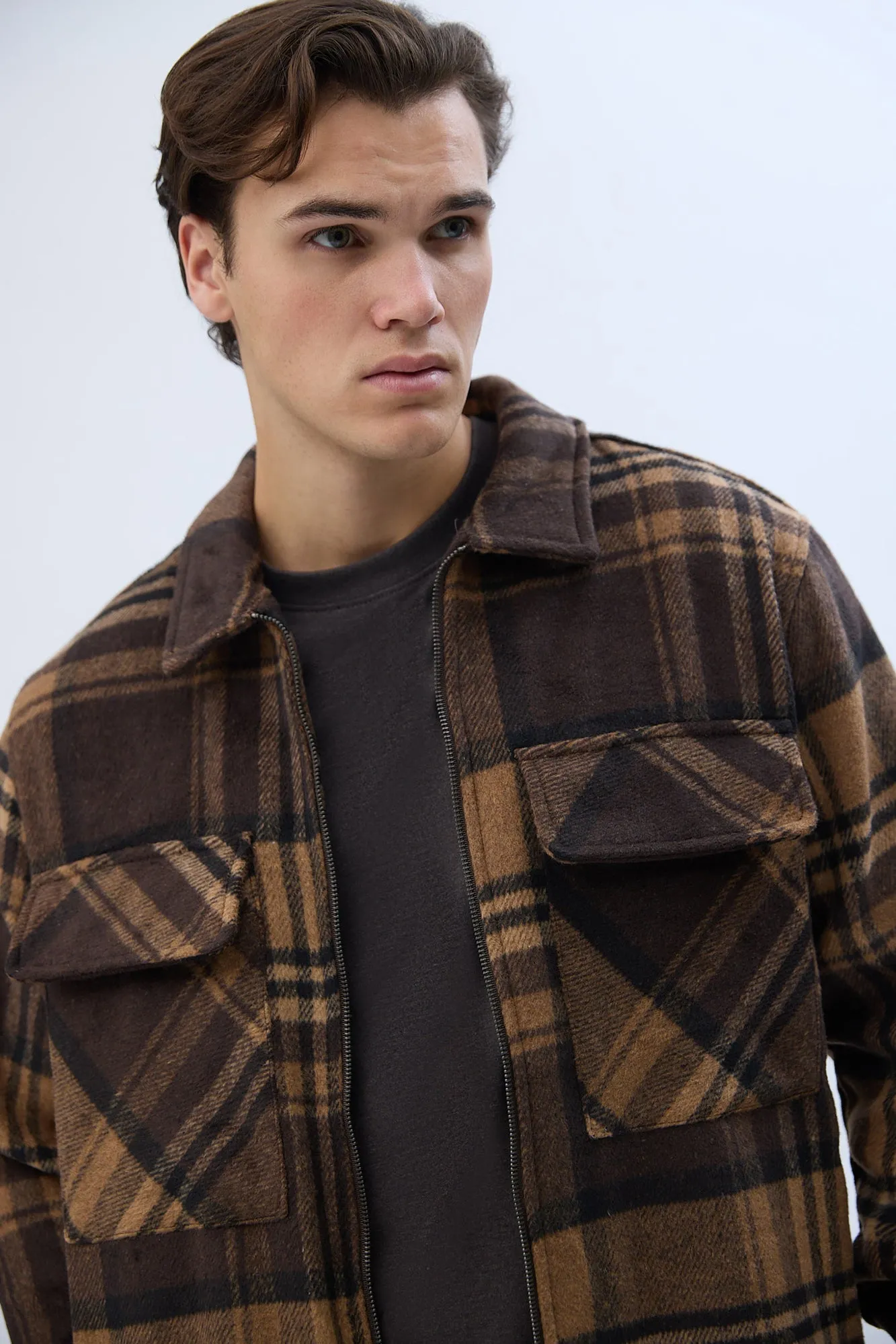 North Western Zip-Up Plaid Shacket
