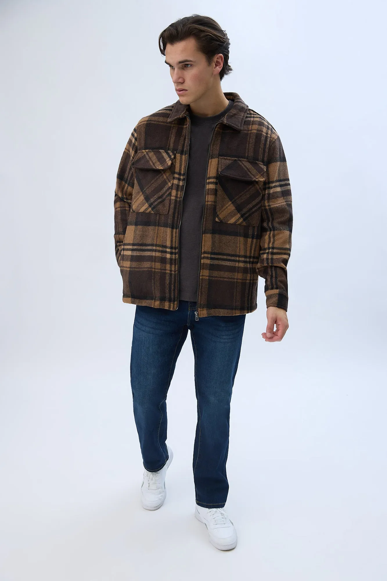 North Western Zip-Up Plaid Shacket
