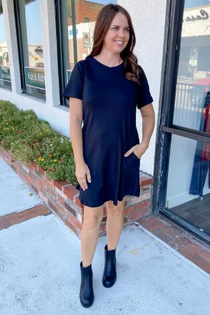 On the Go Ribbed Black Dress