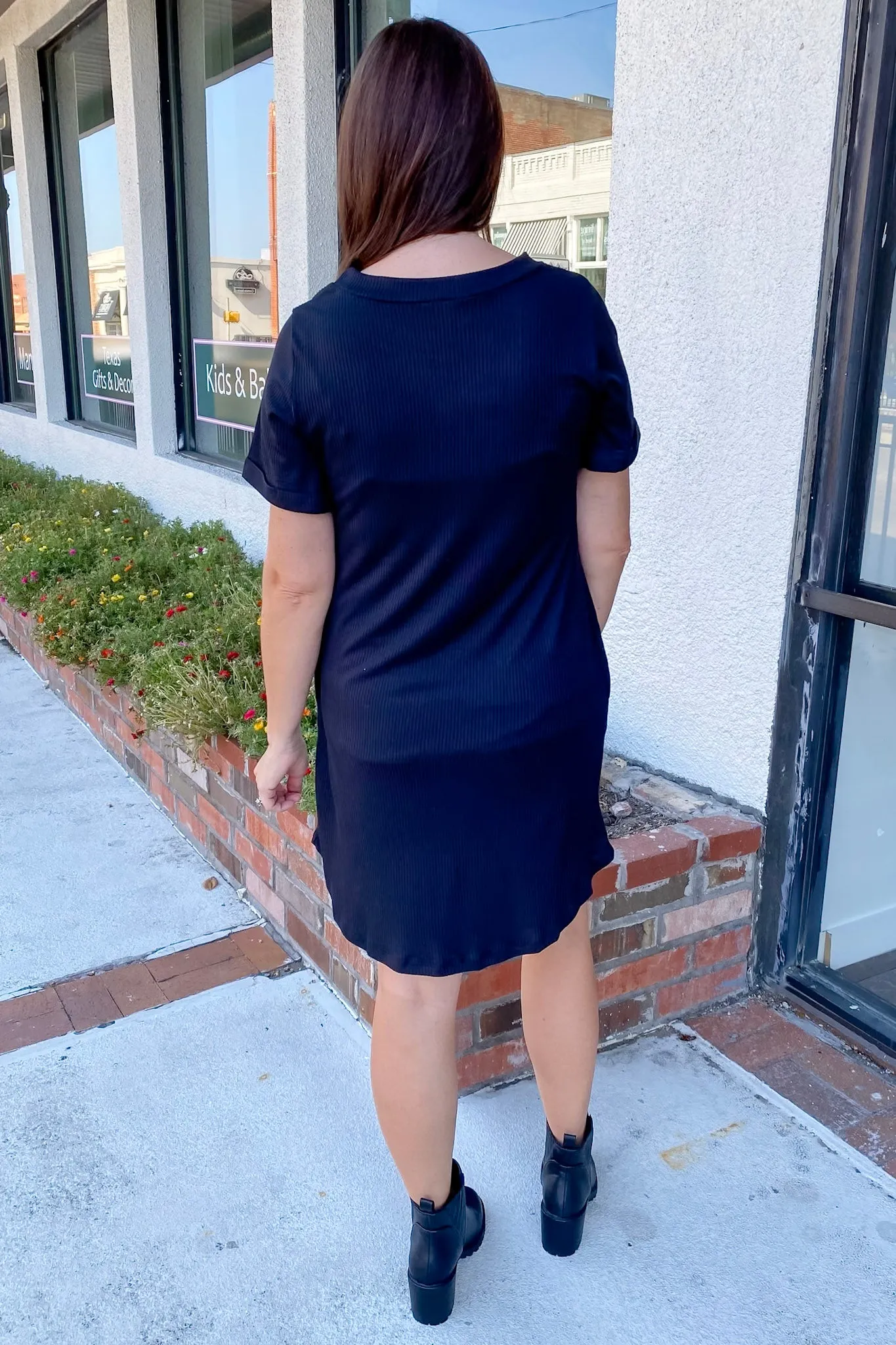 On the Go Ribbed Black Dress