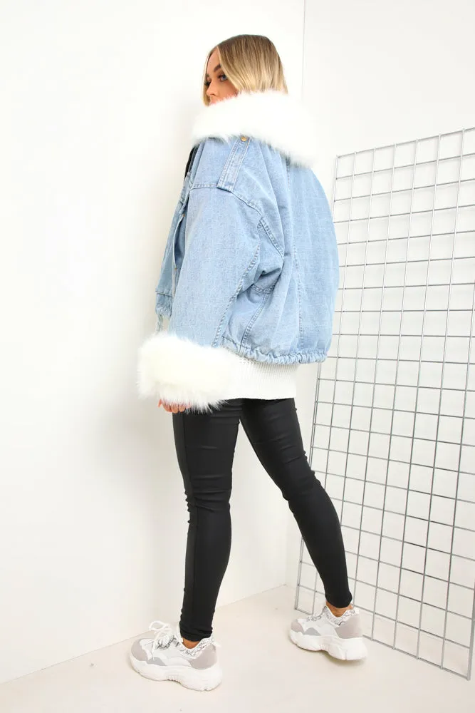 Ophelia Blue Denim With White Faux Fur Jacket