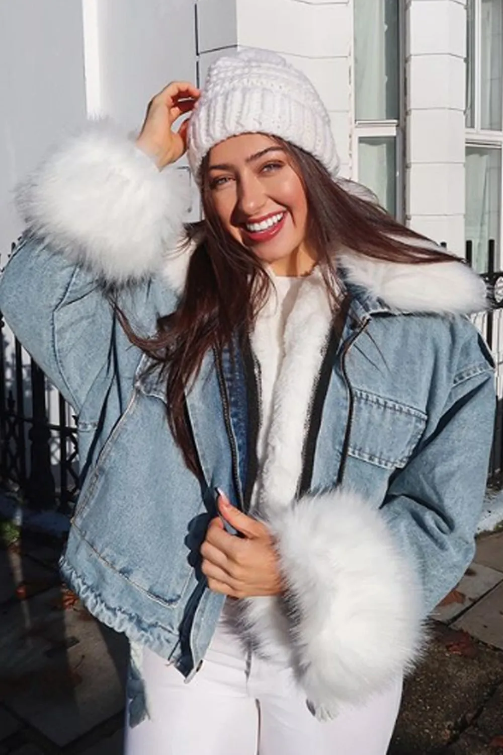 Ophelia Blue Denim With White Faux Fur Jacket