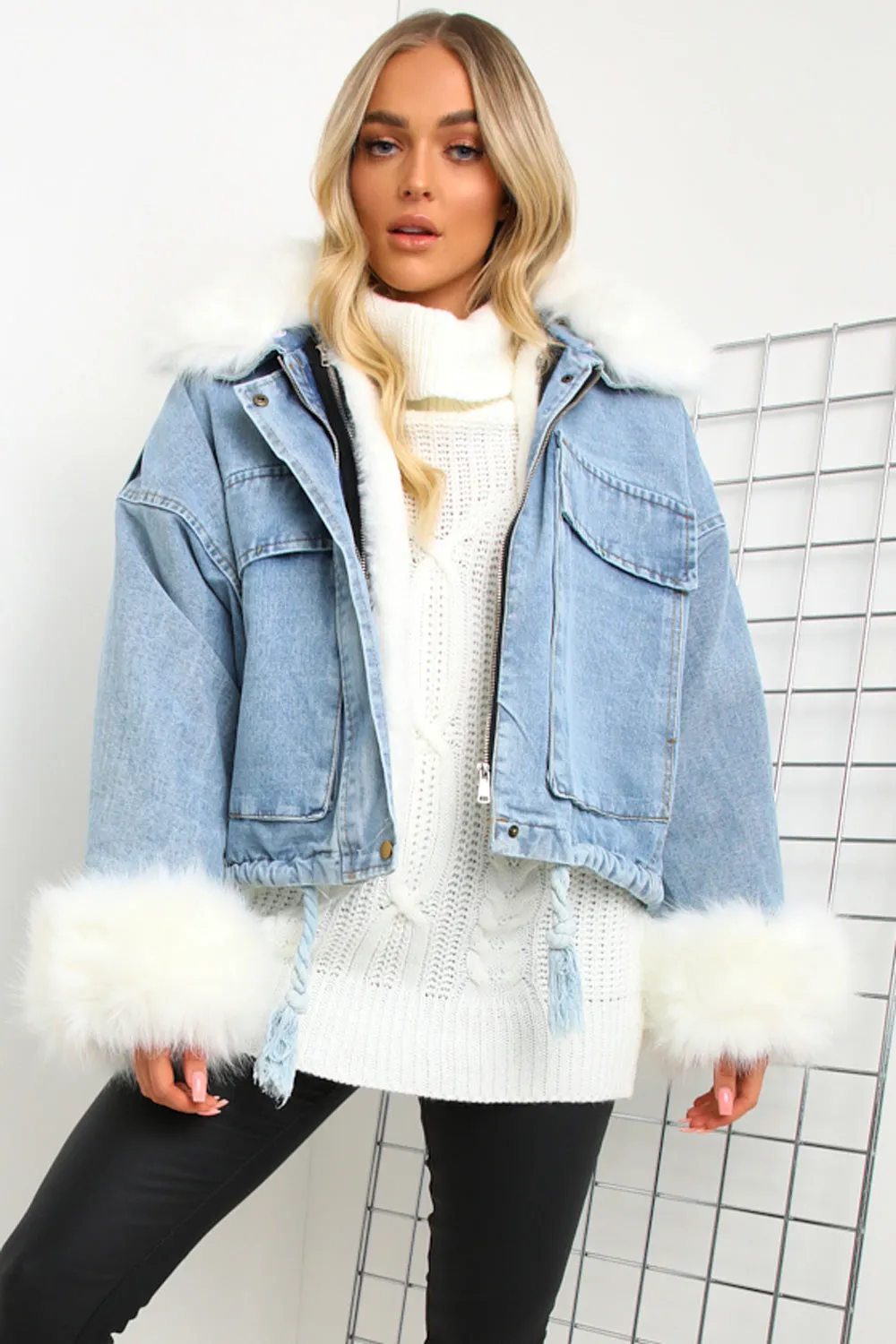 Ophelia Blue Denim With White Faux Fur Jacket