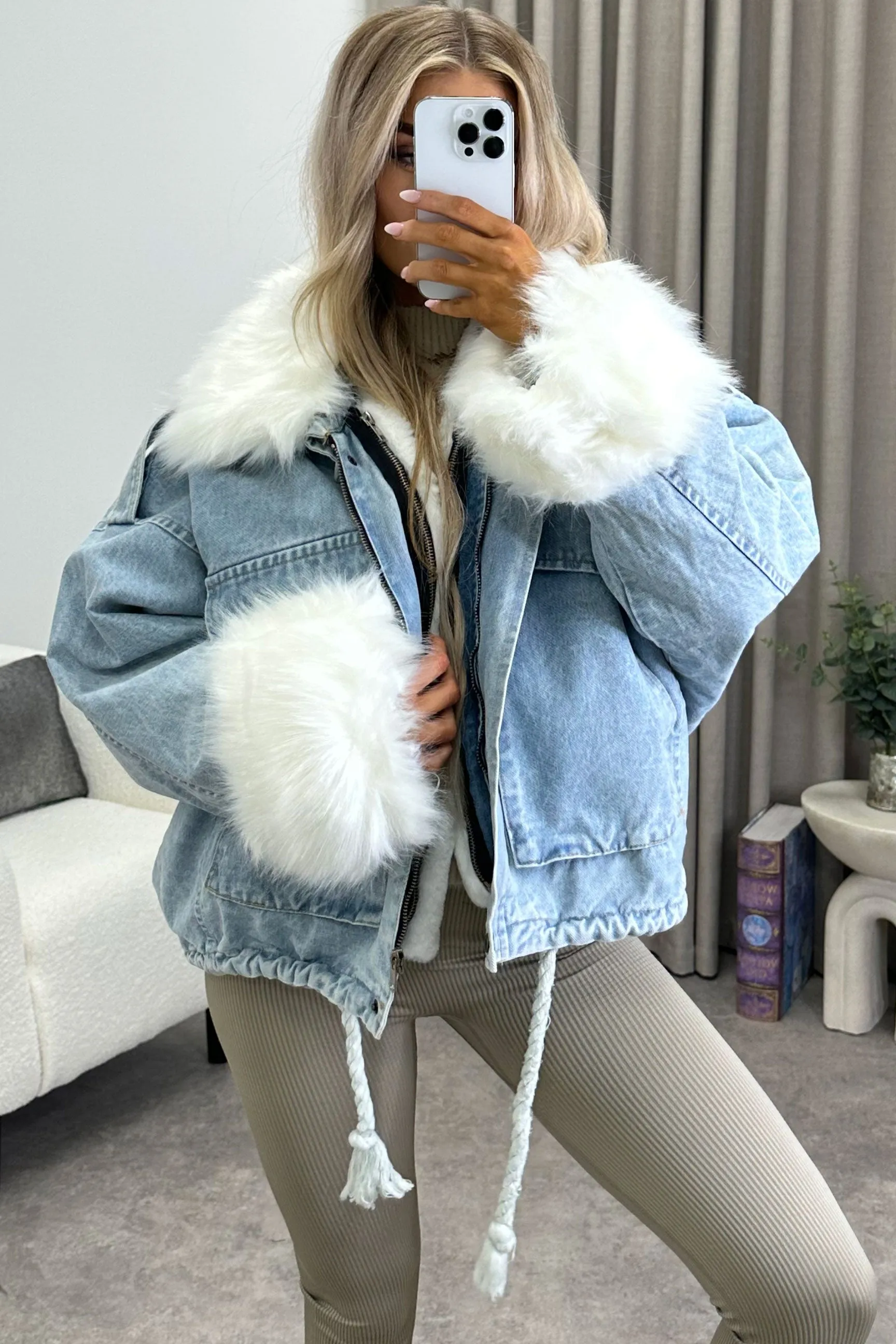 Ophelia Blue Denim With White Faux Fur Jacket