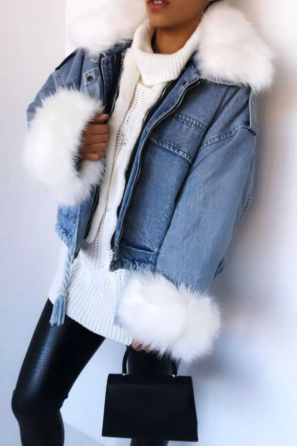Ophelia Blue Denim With White Faux Fur Jacket