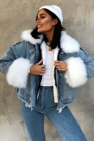 Ophelia Blue Denim With White Faux Fur Jacket