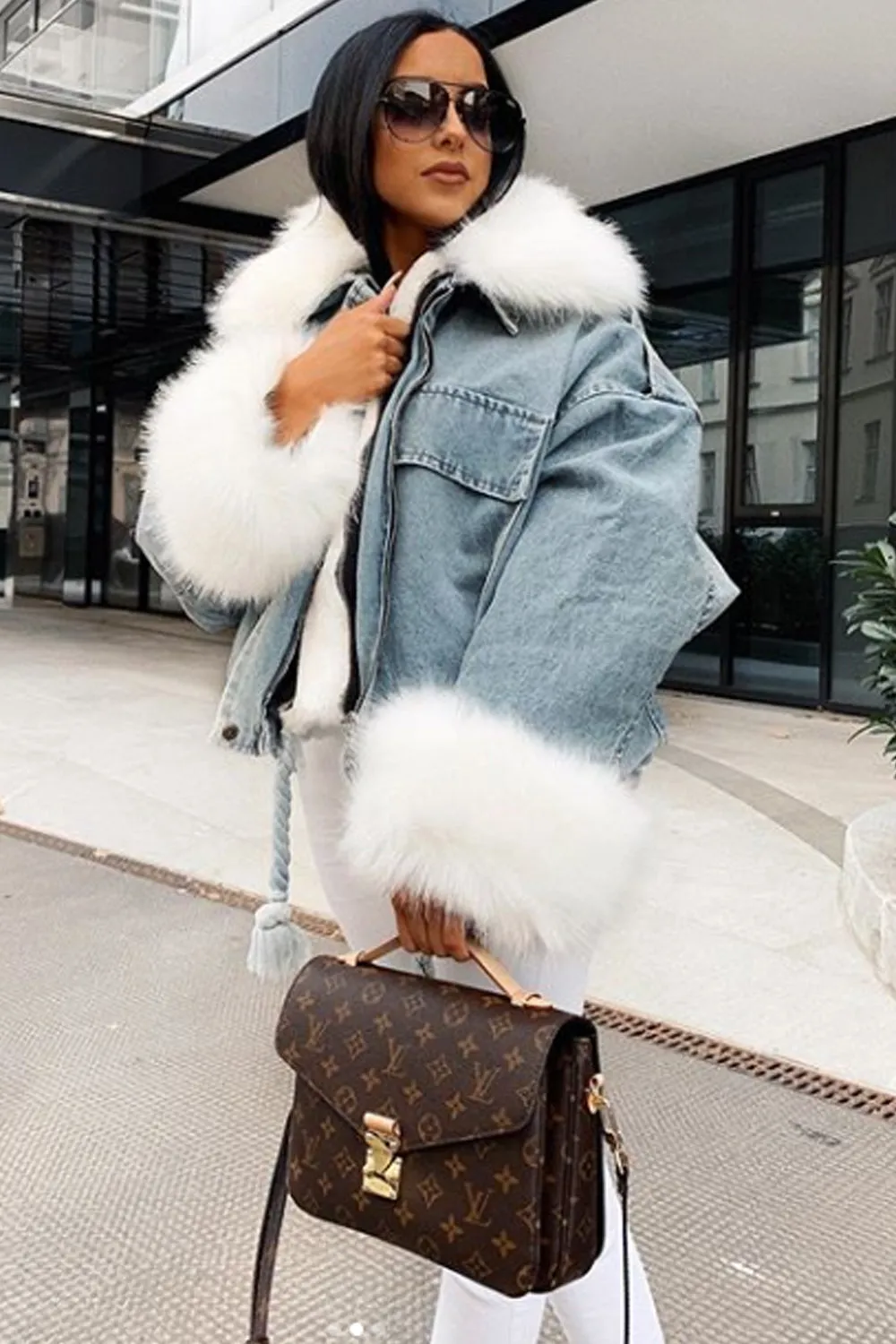 Ophelia Blue Denim With White Faux Fur Jacket