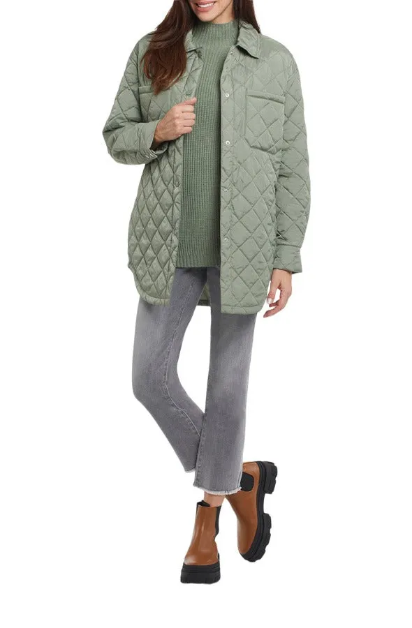 Quilted Shacket w/ Side Pockets - Dusty Olive