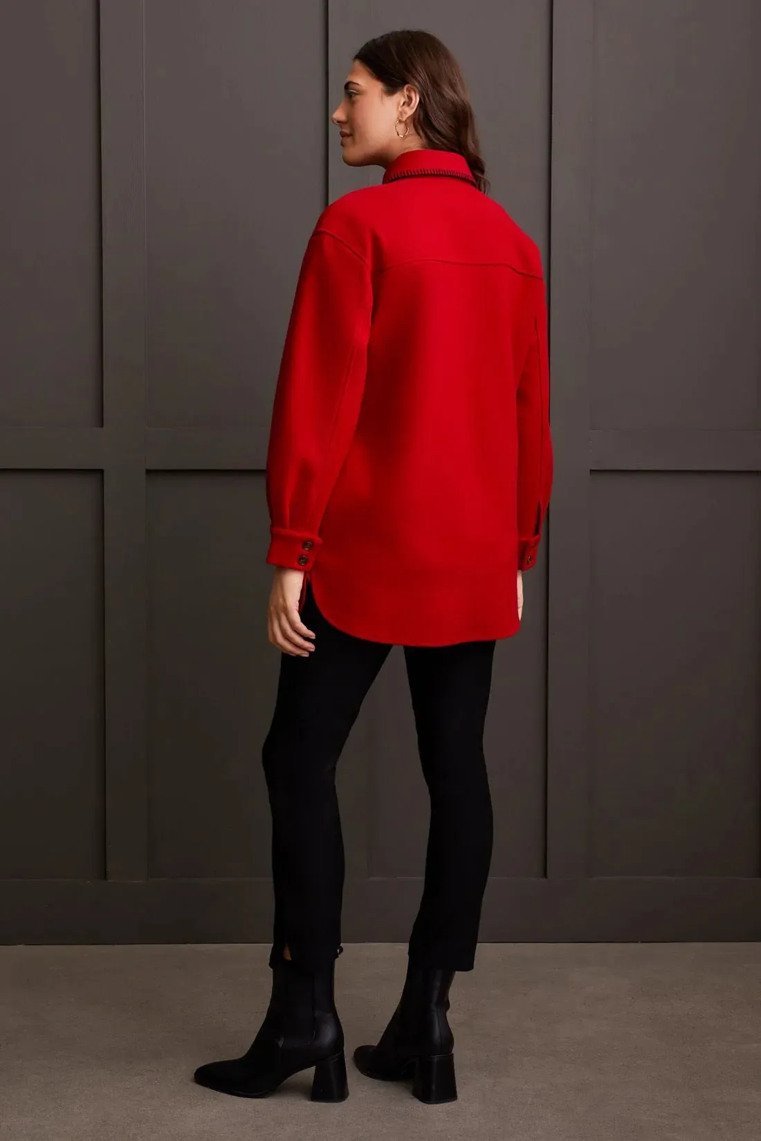 Tri 1864O  Button-Up Jacket with Blanket Stitching