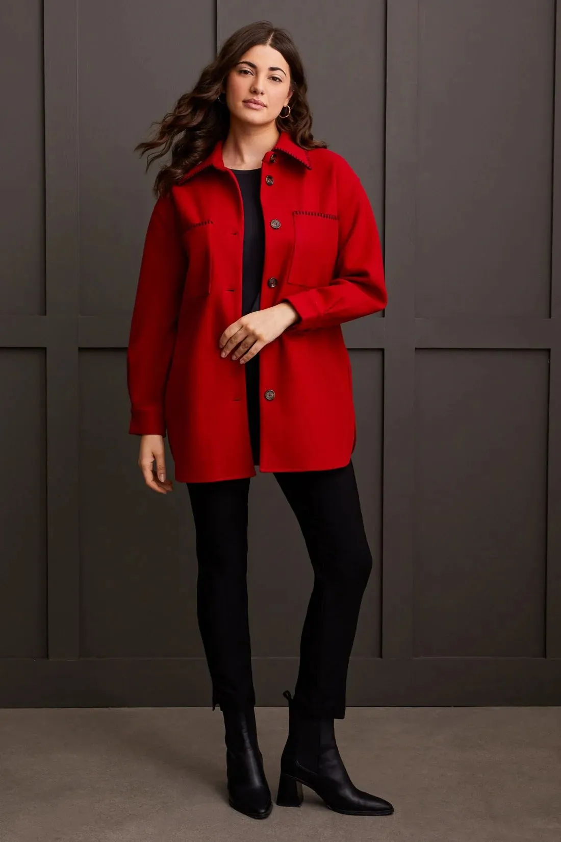 Tri 1864O  Button-Up Jacket with Blanket Stitching