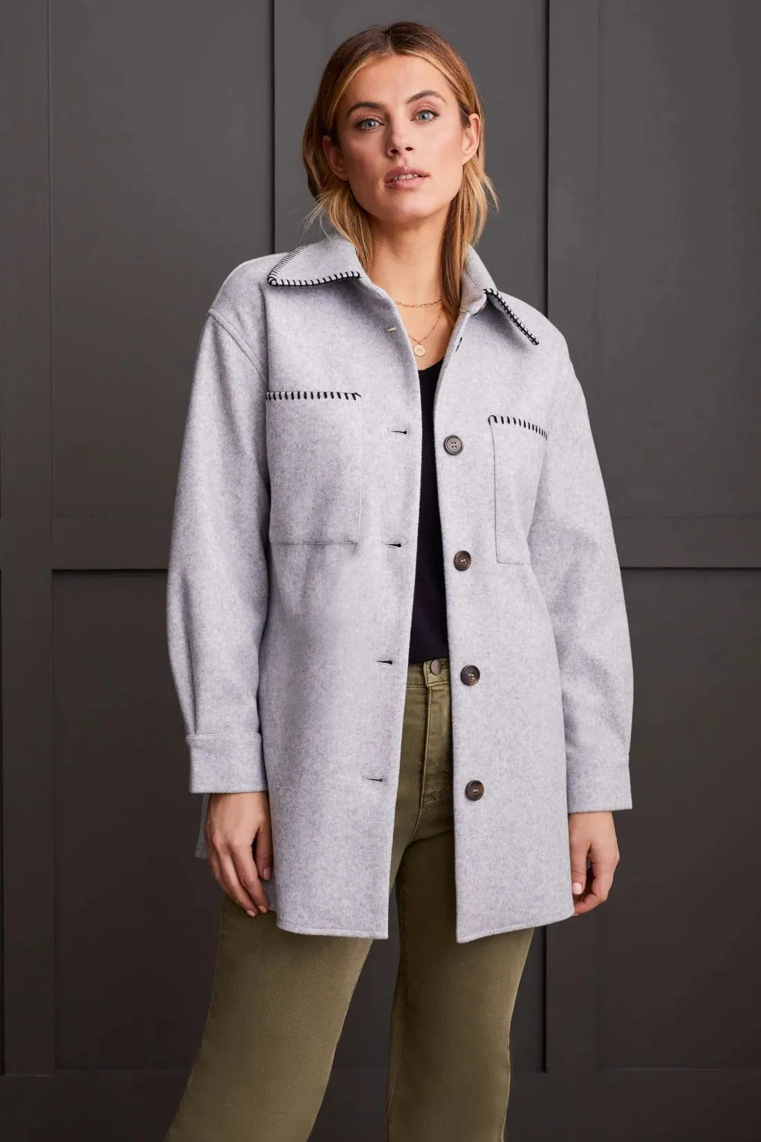 Tri 1864O  Button-Up Jacket with Blanket Stitching
