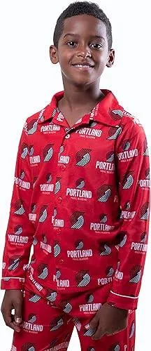 Ultra Game NBA Official Youth 2-Piece Super Soft Button Down Pajamas Set, Portland Trail Blazers, Boys Sizes|Portland Trail Blazers