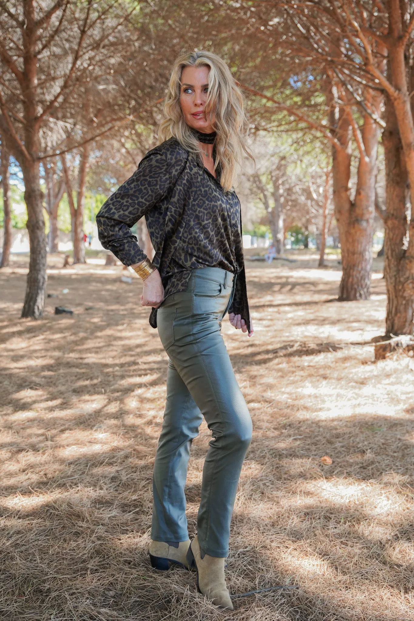 Waxed Olive Pants