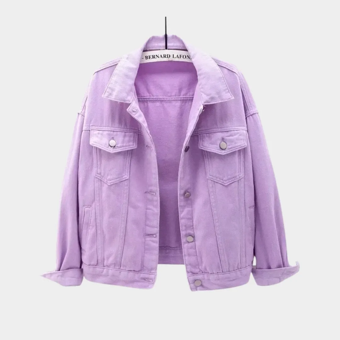 Womens Denim Jacket  Short Casual Outerwear, Spring/Autumn, Loose Fit, Available in White, Black, Purple, Red